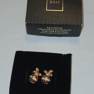 Avon Festive Gold and Red Ornament Earrings